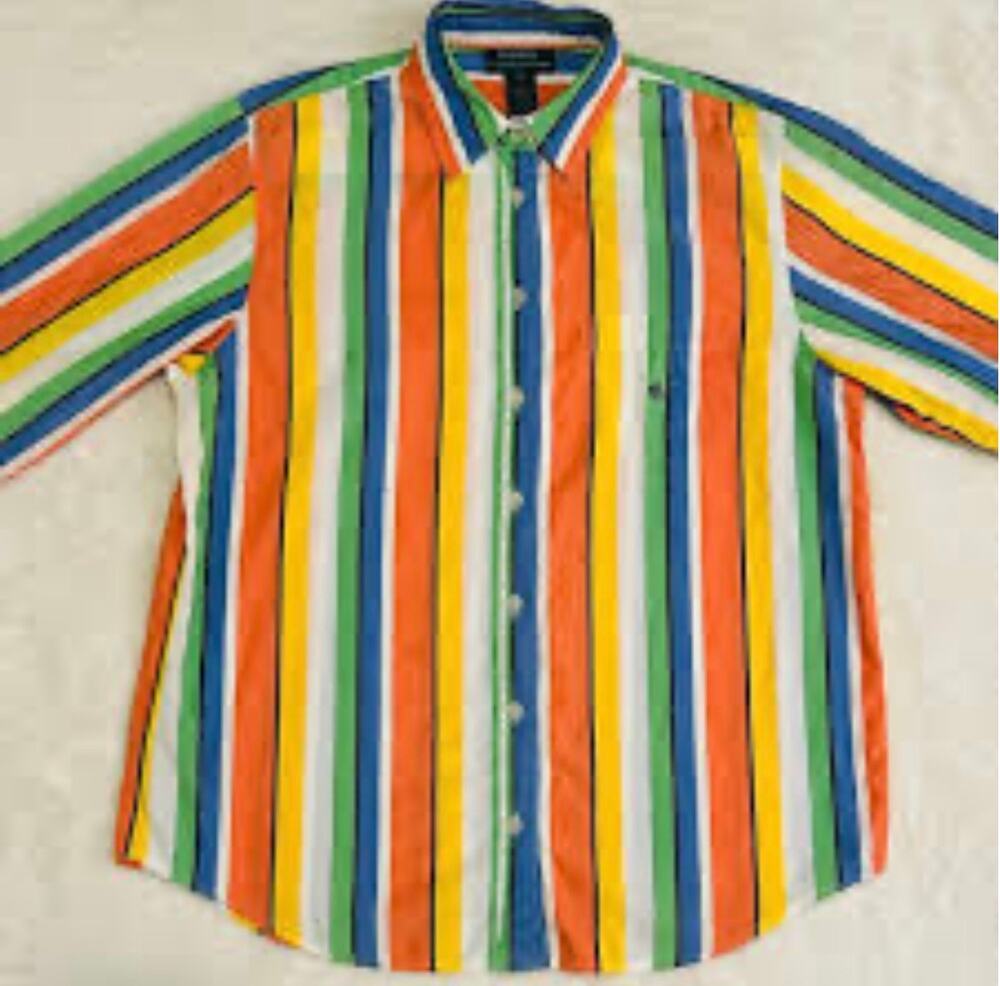 Vintage 90s Lauren RALPH LAUREN Button  Striped Rainbow Women Multicolor Sz L